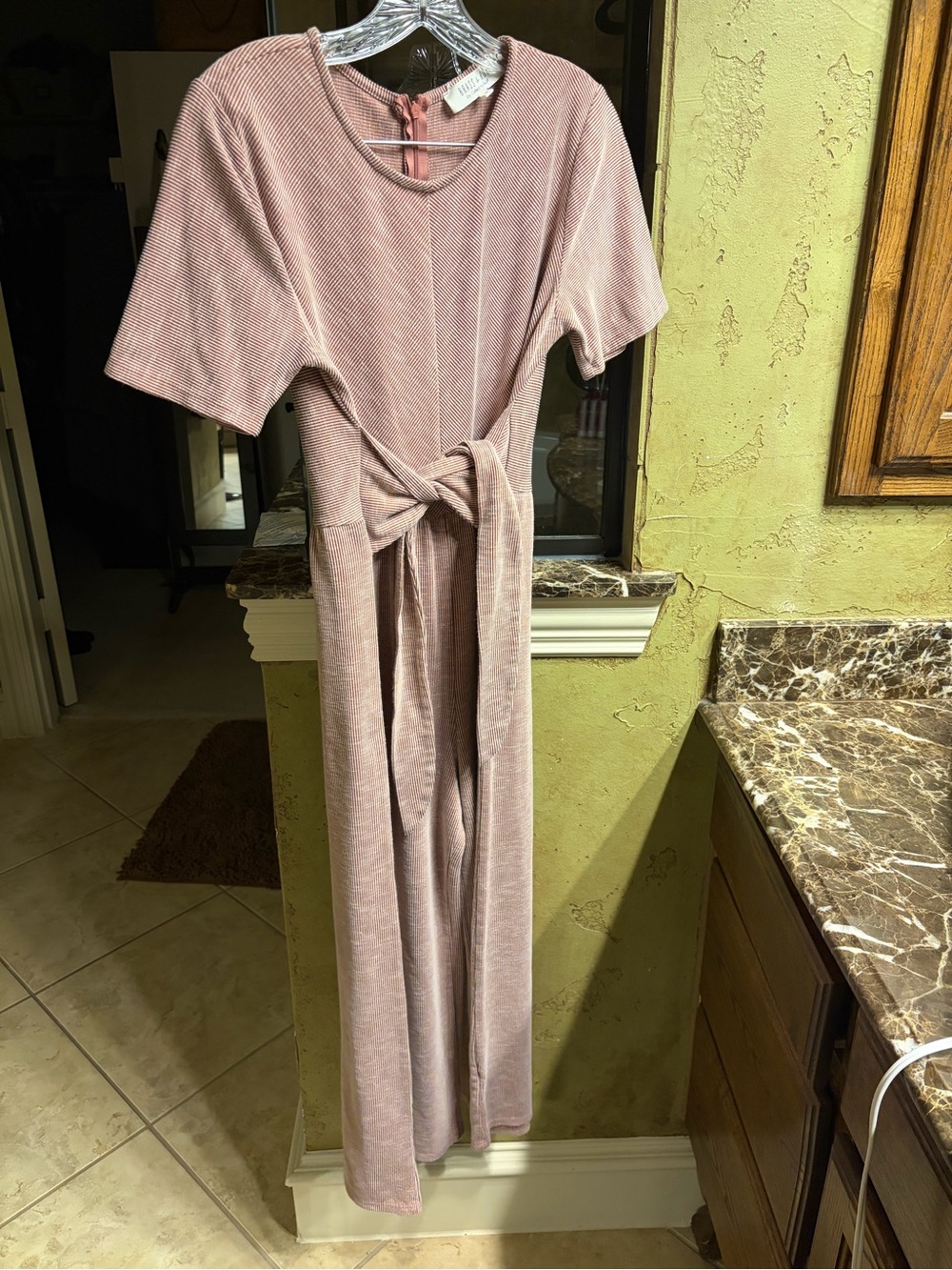 Brass and Roe for Called to Surf Ribbed Jumpsuit. Blush Tie-Waist Jumpsuit